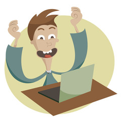 Good news in the computer at the young man