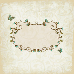 Vector floral frame with butterfly