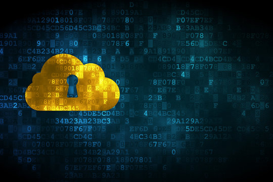 Cloud technology concept: Cloud Whis Keyhole on digital backgrou