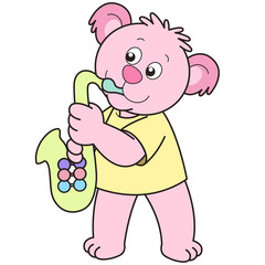Cartoon Bear Playing a Saxophone