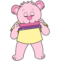 Cartoon Bear Playing a Harmonica