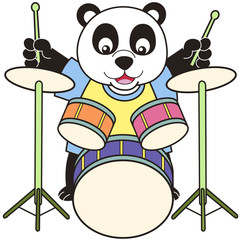 Cartoon Panda Playing Drums