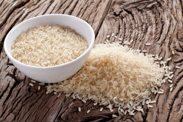 Uncooked rice in a bowl