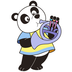 Cartoon Panda Playing a French Horn