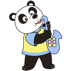 Cartoon Panda Playing a Saxophone