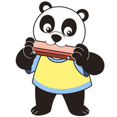 Cartoon Panda Playing a Harmonica