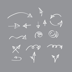 Hand drawn vector arrow collection on gray background