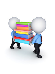 3d small people with colorful books.
