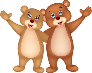 Foto auf Glas Bärenpaar Cartoon winkende Hände © tigatelu