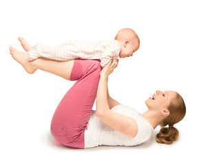 mother and baby gymnastics, yoga exercises isolated