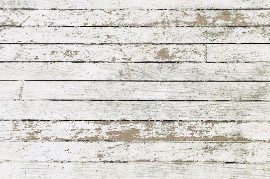 Background Texture old white wood in horizontal lines