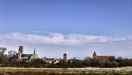 Cathedral in Ribe, Denmark seen from the marsh