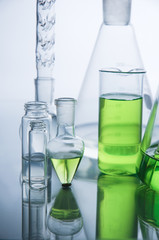 Laboratory glassware over white