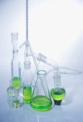 Laboratory glassware over white
