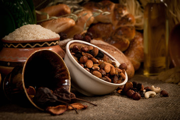 healthy  meal with bread , cereals