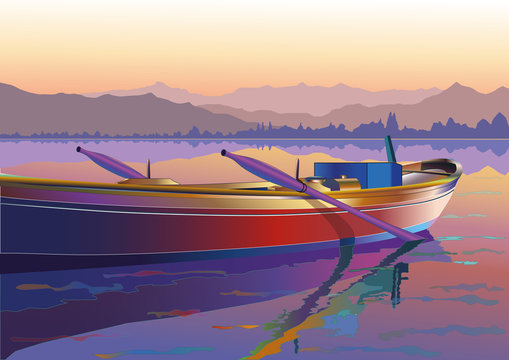 Akşam&uuml;st&uuml; deniz ve Kayik