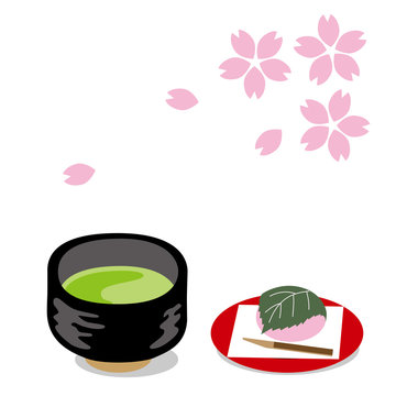 Bean paste rice cake wrapped in a cherry leaf