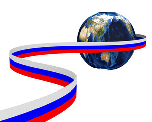 Земной шар и лента в цветах Российского Флага