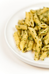 Pasta with pesto sauce. Macro