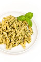 Penne pasta with pesto sauce