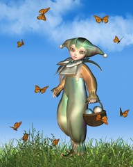 Easter Pierrot Clown Doll with Butterflies © Algol