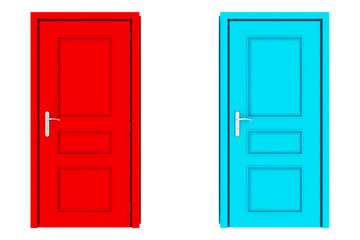 two doors on white background