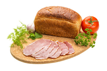 Ripe fresh ham with vegetables