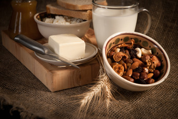 healthy  meal with bread , cereals