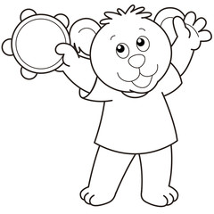 Cartoon Bear Playing a Tambourine