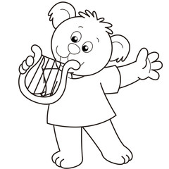 Cartoon Bear Playing a Harp