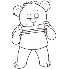 Cartoon Bear Playing a Harmonica