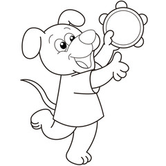 Cartoon Dog Playing a Tambourine