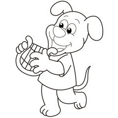 Cartoon Dog Playing a Harp