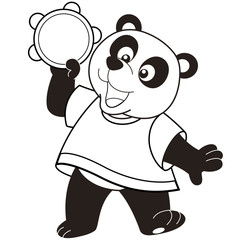 Cartoon Panda Playing a Tambourine