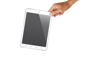 isolated hand holding tablet