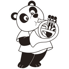 Cartoon Panda Playing a French Horn