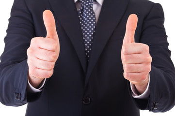 Business man showing thumbs up sign.
