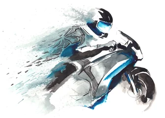 Selbstklebende Fototapete Gemälde Motorradrennfahrer