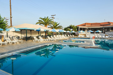 Luxury swimming pool in the tropical hotel in Greece