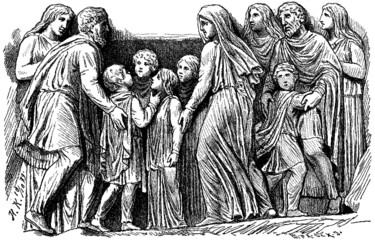 German family (ancient image). Vectorized