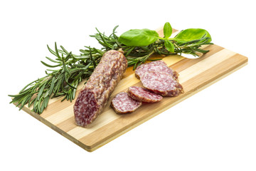 Salami with rosemary, basil