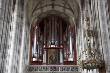 Organ in St. Pauls Church, Dinkensbuhl. Bavaria, Germany