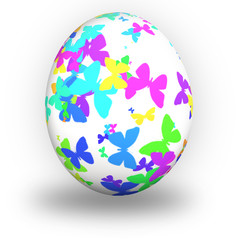 Uovo di pasqua con farfalle colorate su fondo bianco