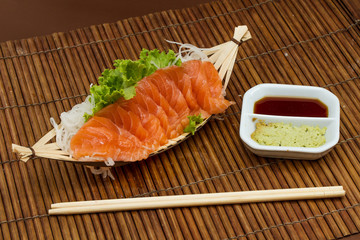 Sliced raw salmon sashimi