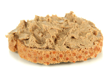 Fresh pate on bread, isolated on white