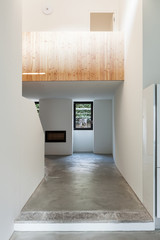interior of stylish modern house, room view from the passage