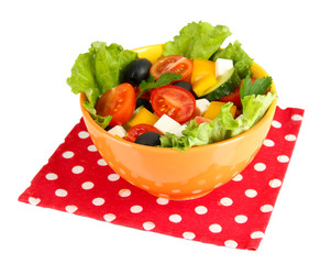 Tasty Greek salad isolated on white