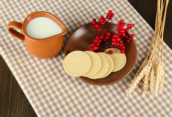 Dairy products on a wooden background