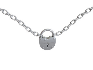 Padlock with chain. 3D isolated