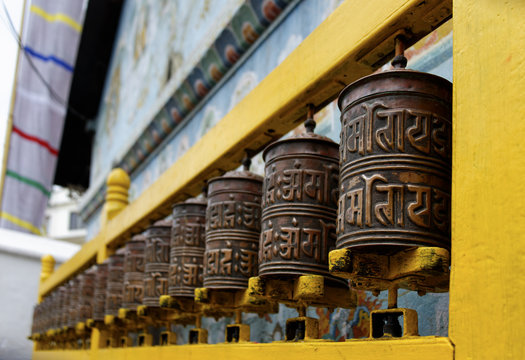 Prayer wheels at Bodhnath stupa in Kathmandu
